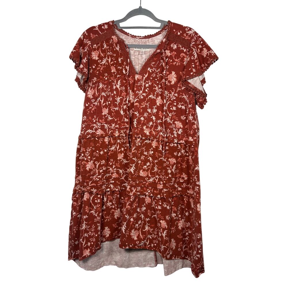 Knox Rose Floral Tiered Mini Dress Rust Orange Flutter Sleeve Cottagecore XL